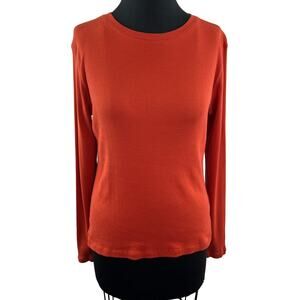 Peruvian Connection Orange Long Sleeve Top Pima Cotton Knit Ribbed Size Medium M
